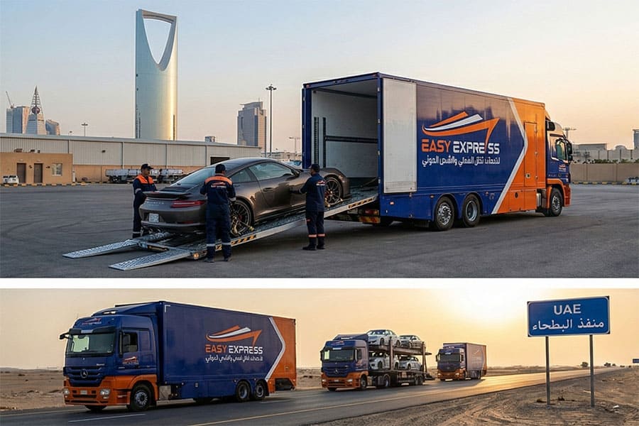 شحن السيارات من الرياض إلى الإمارات 2026: الإجراءات، الجمارك، واللوحات