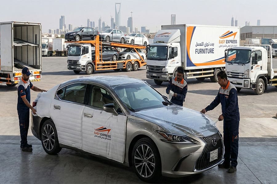 تغليف السيارة لحمياتها من الخدوش والعوامل الخارجية قبل الشحن للامارات